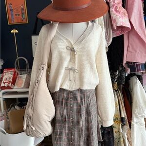 H&M Cream Knit rhinestone bow Cardigan